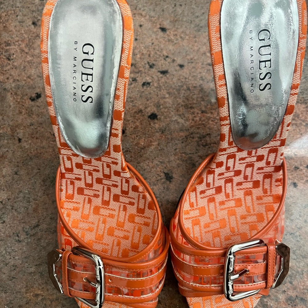 Guess Orange Patterned Mules with Buckle